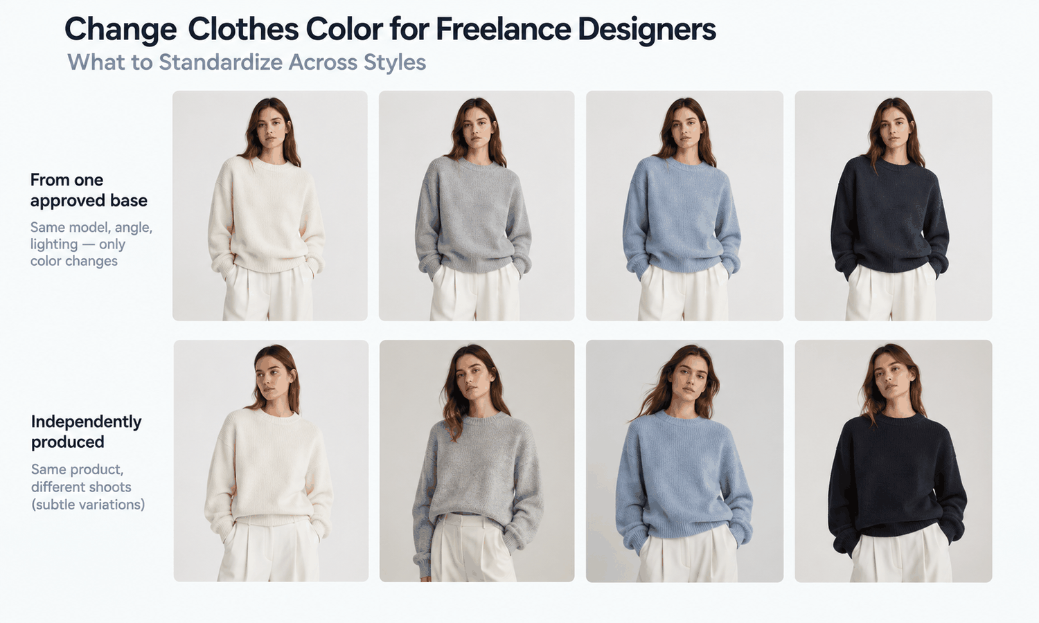 Change Clothes Color for Freelance Designers: What to Standardize Across Styles