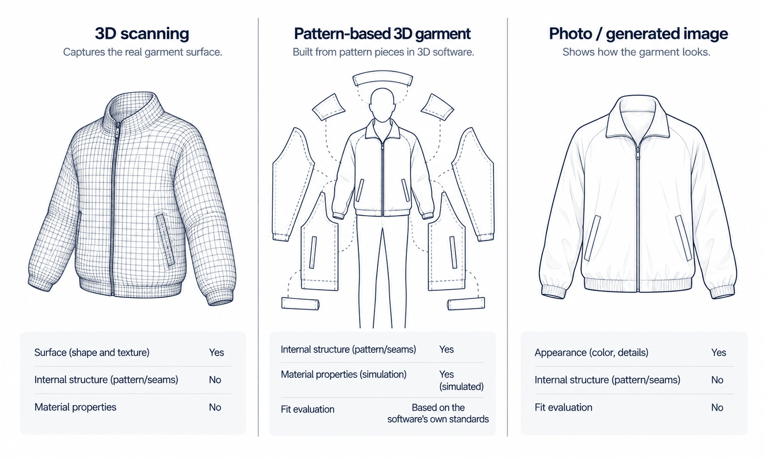 Clothes Model, Scan or Photo: What Each Knows About a Garment
